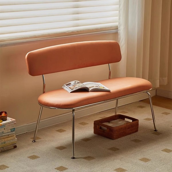 Tech Leather Lazy Long Bench Living Room Small Apartment Light Luxury Simple Backrest Long Chair Stainless Steel