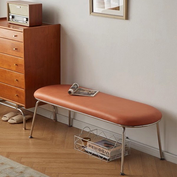 Tech Leather Lazy Long Bench Living Room Small Apartment Light Luxury Simple Backrest Long Chair Stainless Steel