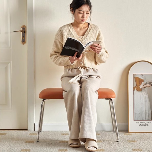 Tech-Leather Shoe-Changing Bench Stainless Steel Luxury Casual Bench for Clothing Store Fitting Rooms