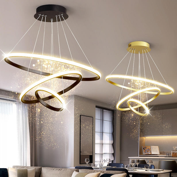 Modern Gold Luxury LED Acrylic Chandelier Home Decorative 3-Ring Hanging Pendant Light for Living Room or Hotel New Design