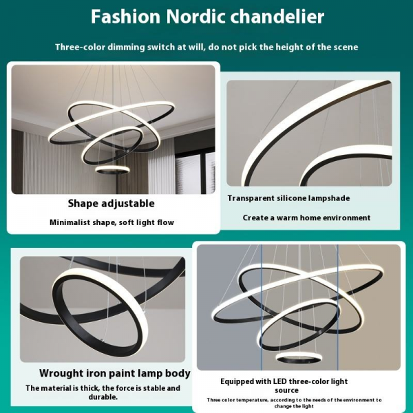 Modern Gold Luxury LED Acrylic Chandelier Home Decorative 3-Ring Hanging Pendant Light for Living Room or Hotel New Design