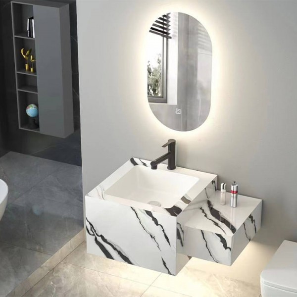 Modern Two Layer Hotels Wall Mounted Induction Lamp Hot Sale Slate Rock Basin Sinks Bathroom Cabinet Bathroom Vanities