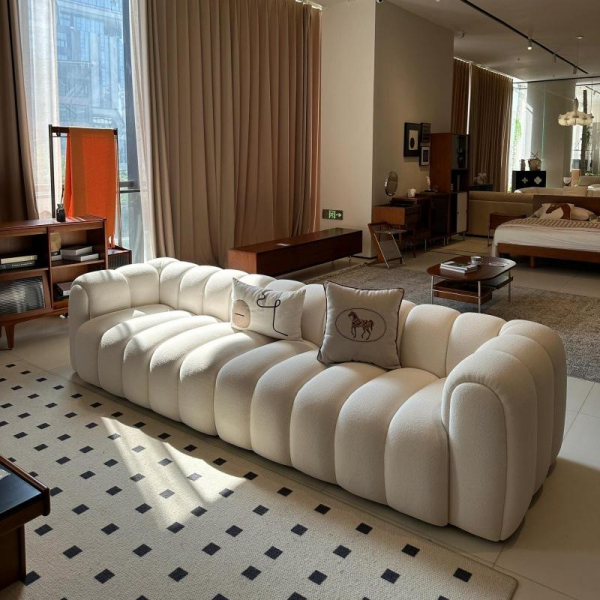 French Minimalist Home Cotton Candy Cloud Sectional Sofa New Trendy Lamb Wool Living Room Furniture with Fabric Material