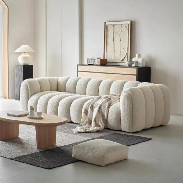 French Minimalist Home Cotton Candy Cloud Sectional Sofa New Trendy Lamb Wool Living Room Furniture with Fabric Material