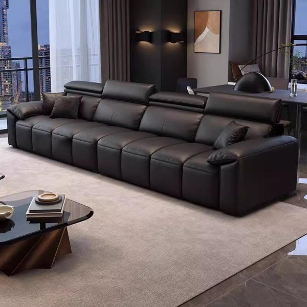 Modern Large Leather Sofa for Living Room Customizable Color Fashionable Furniture-Black or White Options Available