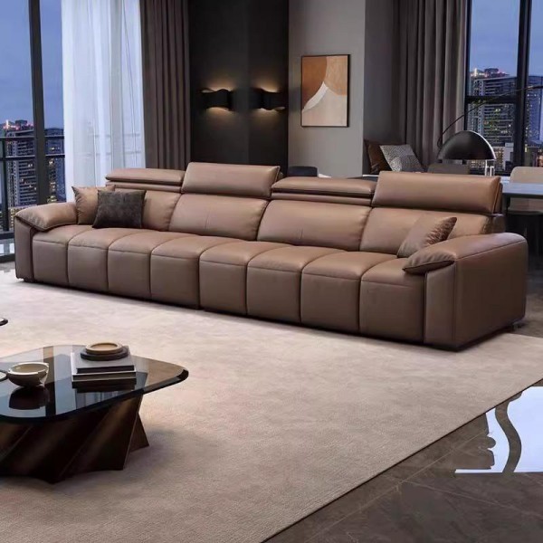Modern Large Leather Sofa for Living Room Customizable Color Fashionable Furniture-Black or White Options Available