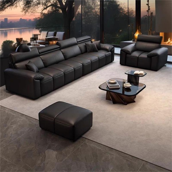 Modern Large Leather Sofa for Living Room Customizable Color Fashionable Furniture-Black or White Options Available