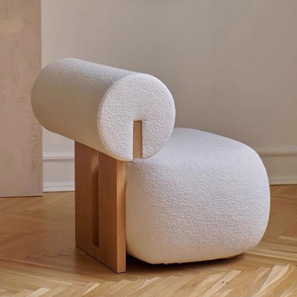 Nordic Solid Wood Sofa Chair Modern Light Luxury Cream Wind Living Room Lazy Lamb Fleece Hippo Chair Single Leisure Chair