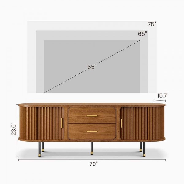 Luxury Solid Wood Tv Stand Oval Media Console Table Curved Edges Fluted Design Tv Cabinet Stand for Living Room