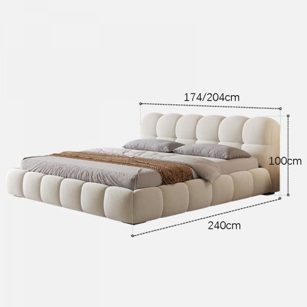 Wholesale Popular Puff Soft Bed Set Designer Cream White Fabric Bed Hot Sale Hotel Modern King Bed Frame Wooden Home
