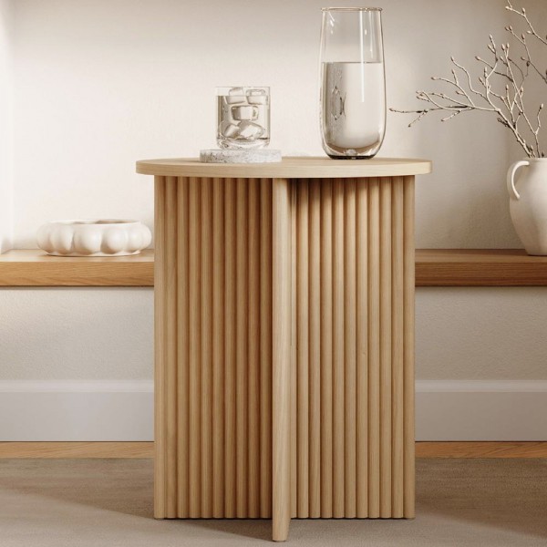 Sofa Side Table Nordic Fluted Wood End Coffee Table for Living Room