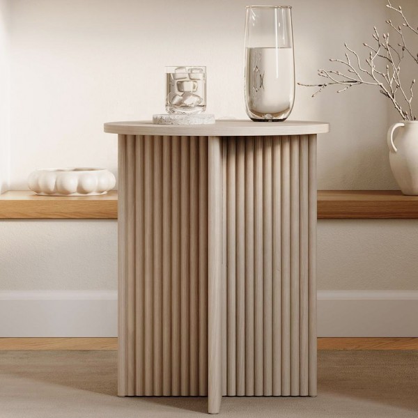 Sofa Side Table Nordic Fluted Wood End Coffee Table for Living Room