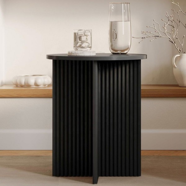 Sofa Side Table Nordic Fluted Wood End Coffee Table for Living Room