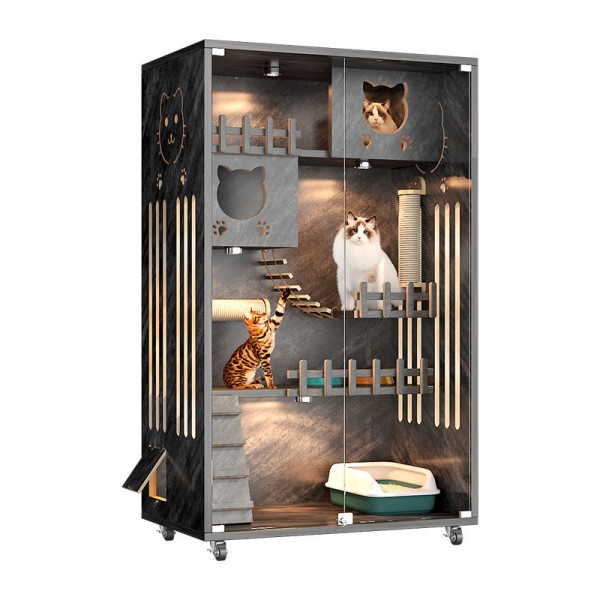 New Arrival Luxury 3-Storey Modern Wooden Cat Furniture Villa Living Room Suitable Animal Pattern Cat House