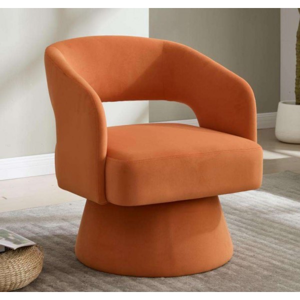 2025 NEW French Orange Velvet Fabric Upholstered 360 Degree Revolving Leisure Design Modern Lounge Accent Chair for Home Use