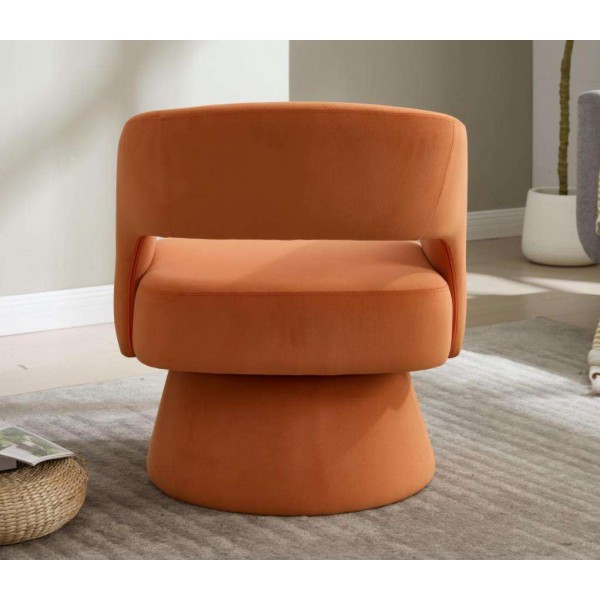 2025 NEW French Orange Velvet Fabric Upholstered 360 Degree Revolving Leisure Design Modern Lounge Accent Chair for Home Use