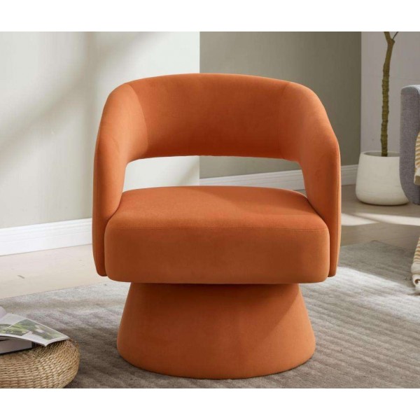 2025 NEW French Orange Velvet Fabric Upholstered 360 Degree Revolving Leisure Design Modern Lounge Accent Chair for Home Use