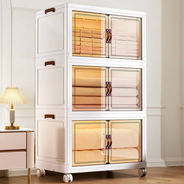 Home Folding Storage Cabinet Collapsible Wardrobes Organizers Multifunctional Stackable Plastic Storage Box&bins With Wheels