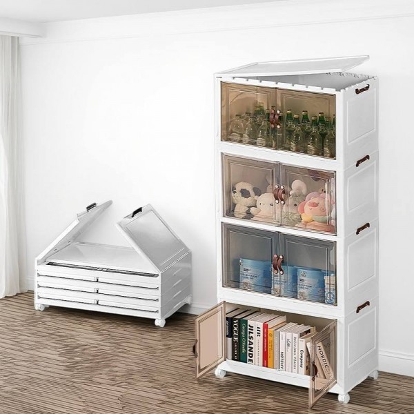 Home Folding Storage Cabinet Collapsible Wardrobes Organizers Multifunctional Stackable Plastic Storage Box&bins With Wheels