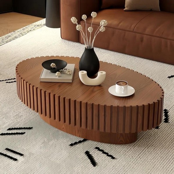Coffee Table Wooden Olive-Shaped Tea Table for Living Room