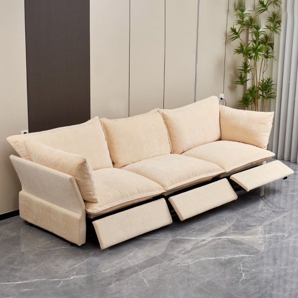 Modern Minimalist Luxury Comfortable White Fabric Electric Recliner Sofa Set Indoor 3 Seater Living Room Sofas Furniture