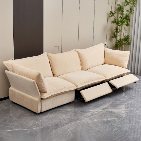 Modern Minimalist Luxury Comfortable White Fabric Electric Recliner Sofa Set Indoor 3 Seater Living Room Sofas Furniture