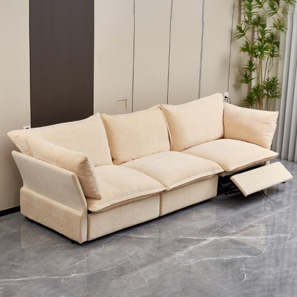 Modern Minimalist Luxury Comfortable White Fabric Electric Recliner Sofa Set Indoor 3 Seater Living Room Sofas Furniture