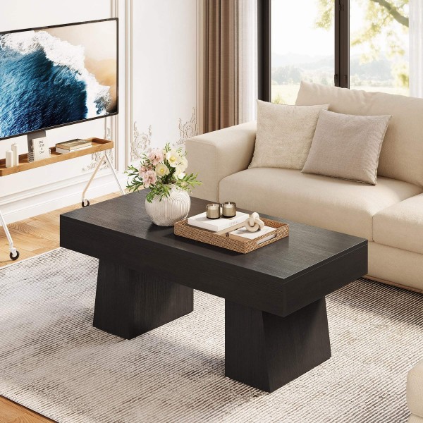 47 Inch Wooden Rectangular Coffee Tables with Thick Base,Modern Low Tea House Furniture for Livingroom