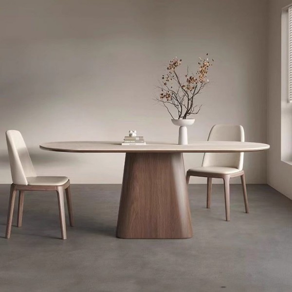 Retro Black Walnut Solid Wood Dining Table Chair Combination Rectangular Rock Plate Table