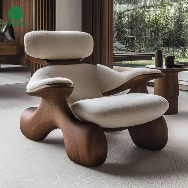 Nordic Modern Unique Shaped Leisure Lounge Chair Minimalist Design Accent Chair Solid Wood Armchair for Home Hotel