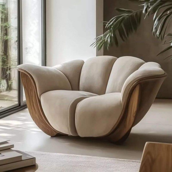 Nordic Modern Unique Shaped Leisure Lounge Chair Minimalist Design Accent Chair Solid Wood Armchair for Home Hotel