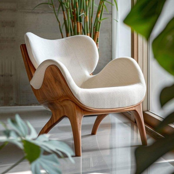 Nordic Modern Unique Shaped Leisure Lounge Chair Minimalist Design Accent Chair Solid Wood Armchair for Home Hotel