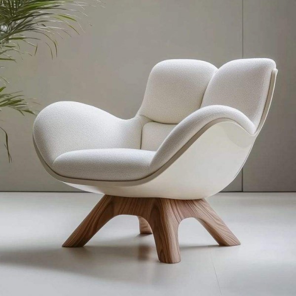 Nordic Modern Unique Shaped Leisure Lounge Chair Minimalist Design Accent Chair Solid Wood Armchair for Home Hotel
