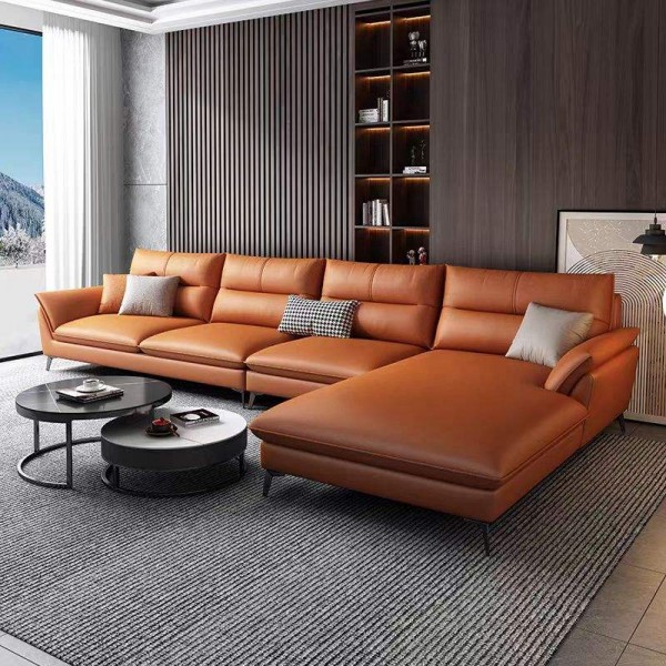 Nordic Style Recliner Sofa Bed Comfortable Leather Upholstered with Waterproof Wood Cover for Living Room