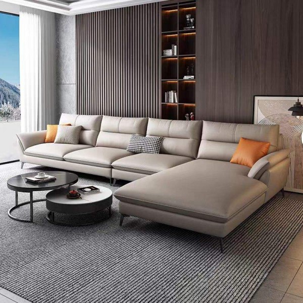 Nordic Style Recliner Sofa Bed Comfortable Leather Upholstered with Waterproof Wood Cover for Living Room