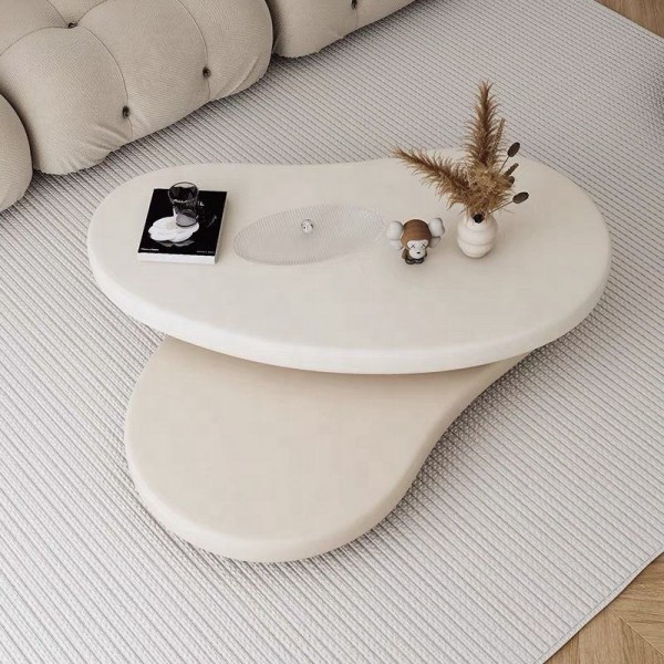 Modern Cloud Shaped Rotating Coffee Table Cream Style MDF Wood with Steel and Metal for Home or Hotel Furniture