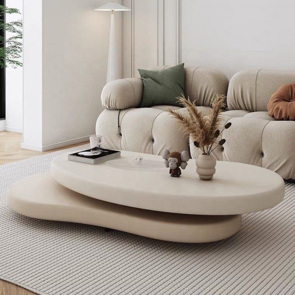 Modern Cloud Shaped Rotating Coffee Table Cream Style MDF Wood with Steel and Metal for Home or Hotel Furniture