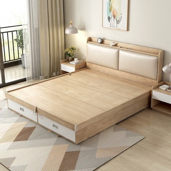 Room Modern Bedroom King Size Multifunctional Furniture Smart Queen Wooden Double Wood Comfort Bed Set With Drawers