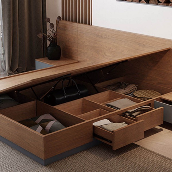 Modern Design MDF Storage Tatami Bed King Size Bedroom Set With Drawer Simple Wood Double Bed