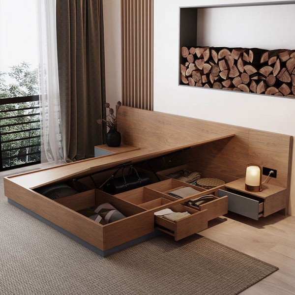 Modern Design MDF Storage Tatami Bed King Size Bedroom Set With Drawer Simple Wood Double Bed
