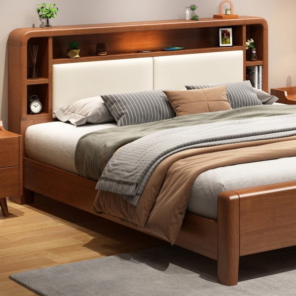 Solid Wood King Size Double Bed Simple Nordic Wabi-sabi Style with Storage Modern Bedroom Furniture Set
