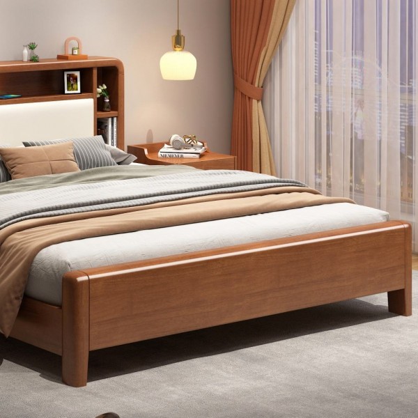 Solid Wood King Size Double Bed Simple Nordic Wabi-sabi Style with Storage Modern Bedroom Furniture Set