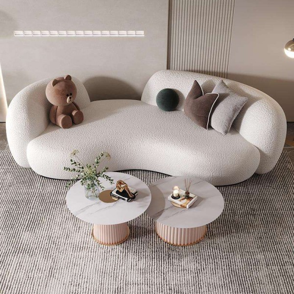 Italy Modern Living Room Furniture Floor Sofa Set White Soft Teddy Curved Sectional Modular Big Size Sofa Couch Set