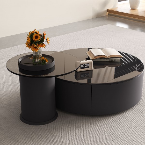 China Factory Black Modern Round Coffee Table Living Room Coffee Table Glass Coffee Table