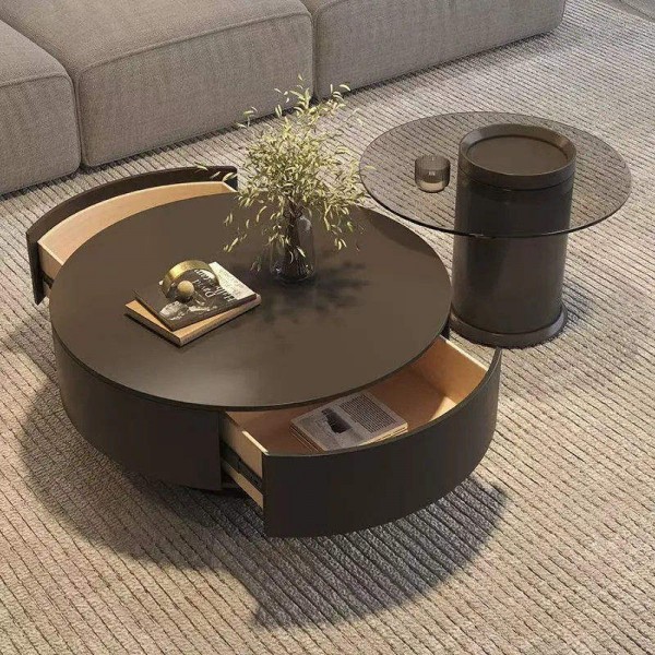 China Factory Black Modern Round Coffee Table Living Room Coffee Table Glass Coffee Table