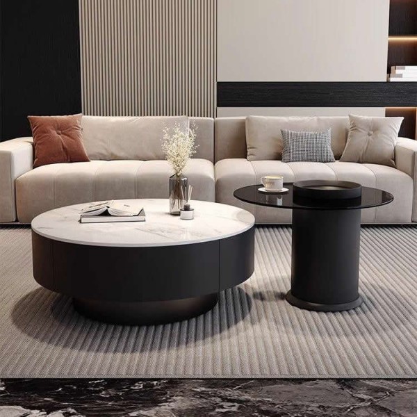 China Factory Black Modern Round Coffee Table Living Room Coffee Table Glass Coffee Table