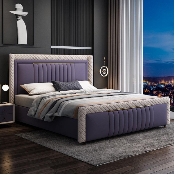 Italian Light Luxury Leather Soft Bed Modern Double Bed Master Bedroom Wedding king Size Wooden Frame Storage Bed Set Furniture
