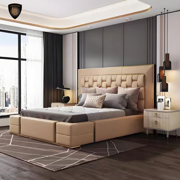 Furniture Wholesale Luxury Nordic Style Double King Size Bed Set Modern Soft Wooden Leather Bedroom Room Design