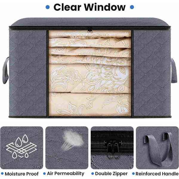 Large foldable blanket fabric storage bag container storage box with lid and handle for household items