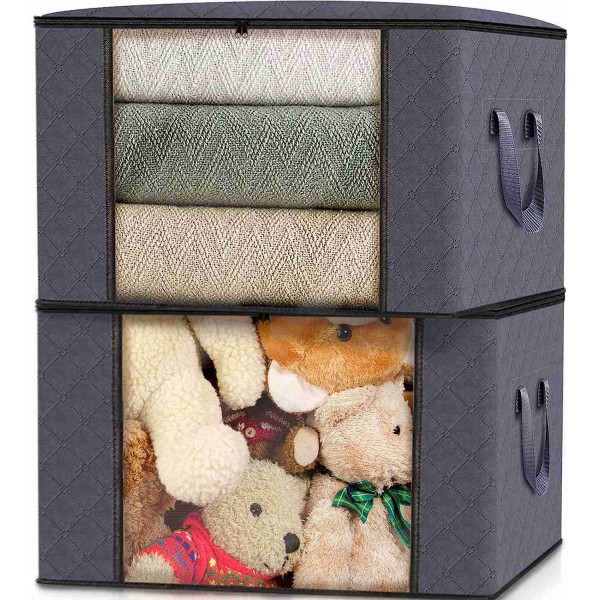 Large foldable blanket fabric storage bag container storage box with lid and handle for household items